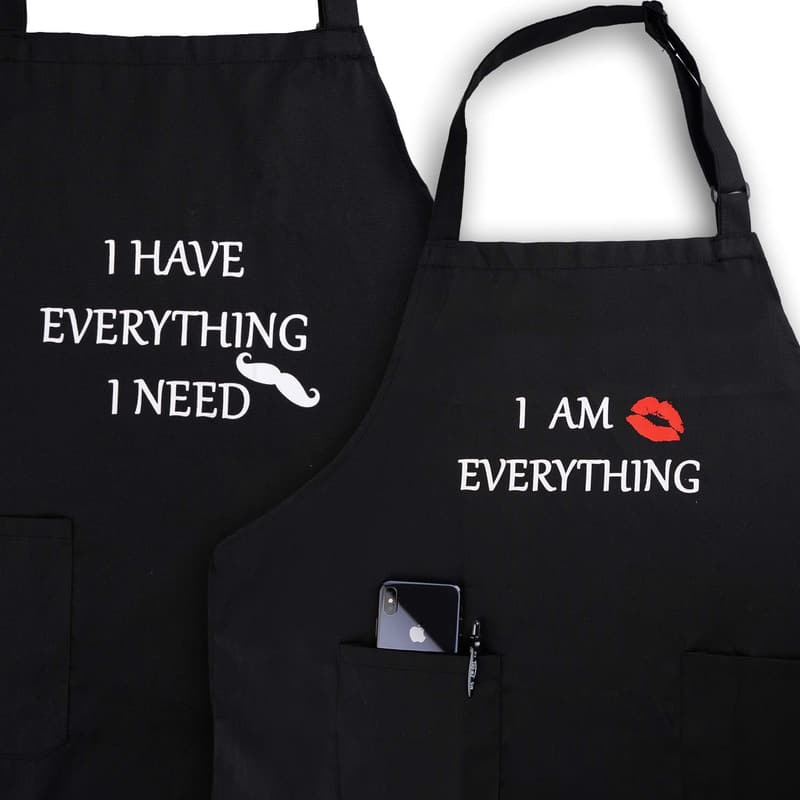 Valentine's Day Waterproof Aprons for Couples, Adjustable Black