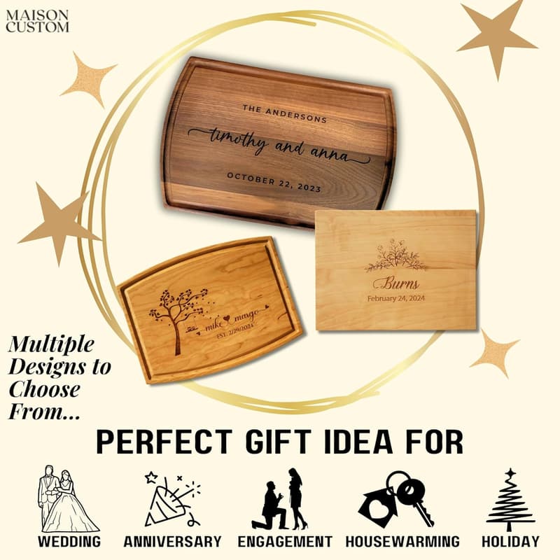 Personalized Wooden Cutting Board - Unique Wedding Gift for Couples