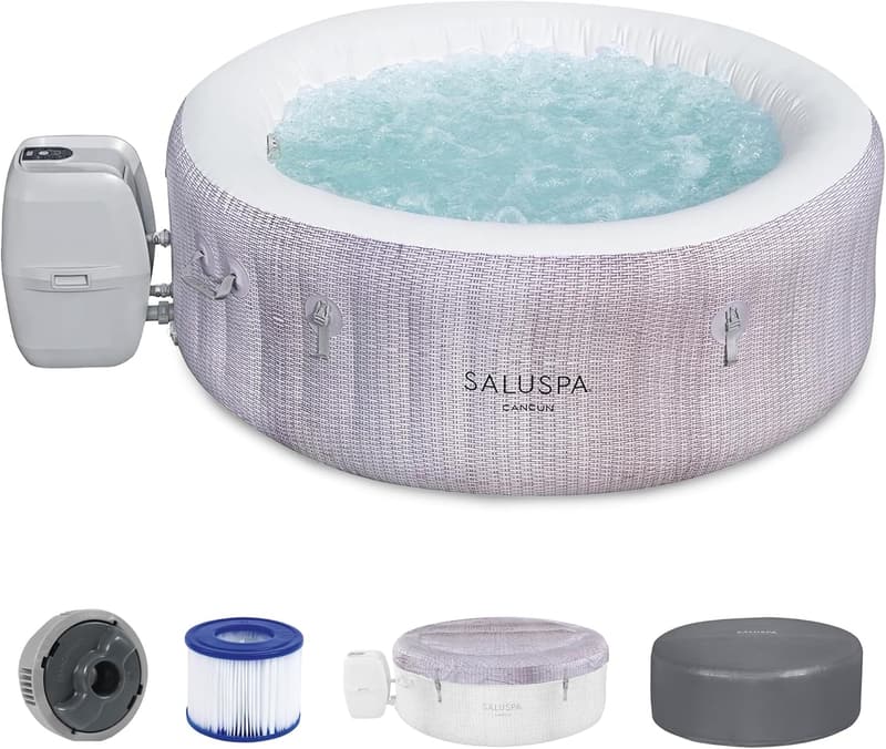 Portable Outdoor 4-Person Inflatable Hot Tub with 120 Jets