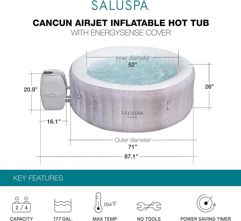 Portable Outdoor 4-Person Inflatable Hot Tub with 120 Jets