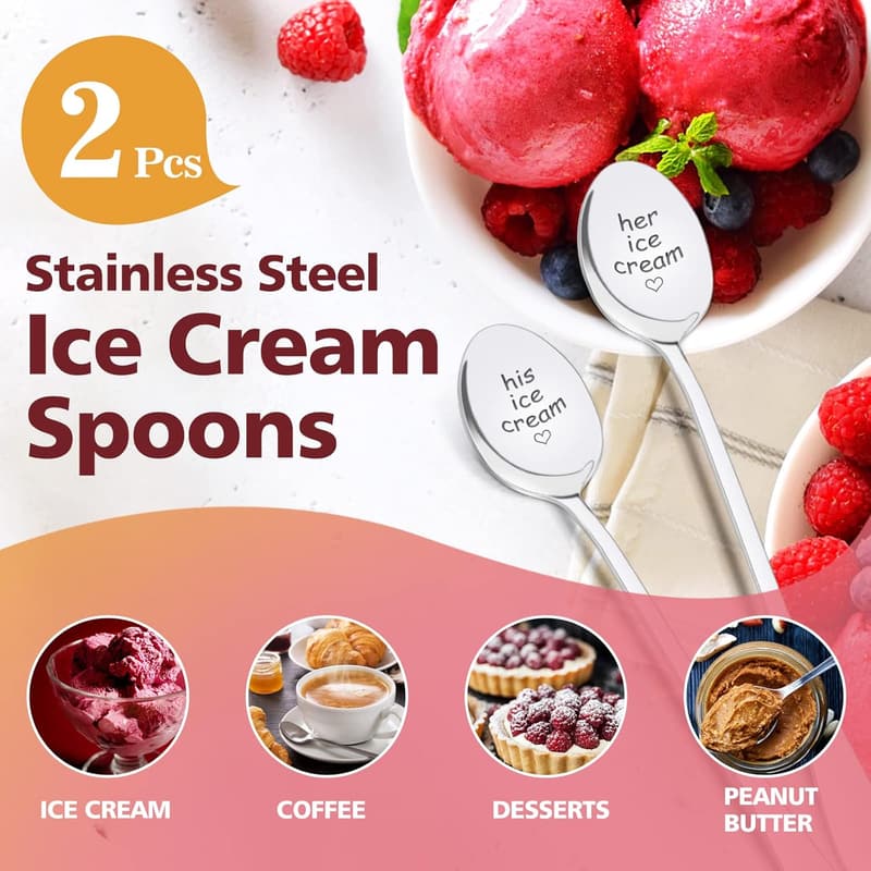 Couples' 2025 Ice Cream Spoons - His and Hers Anniversary Gift