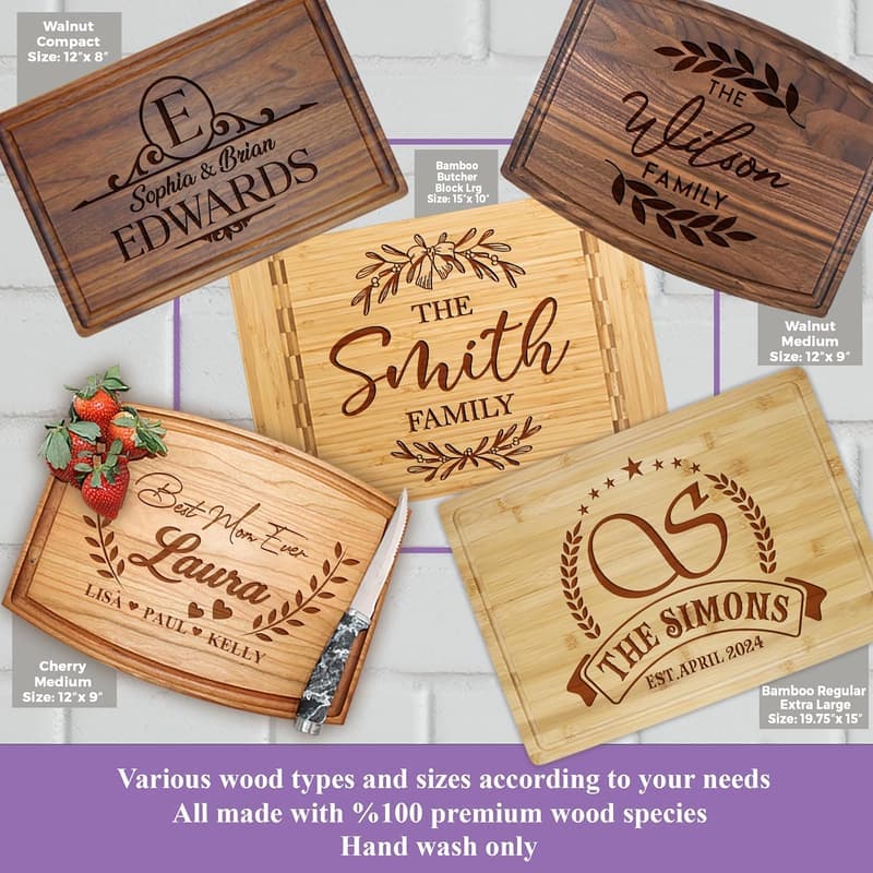 Personalized Engraved Wood Cutting Board for Couples