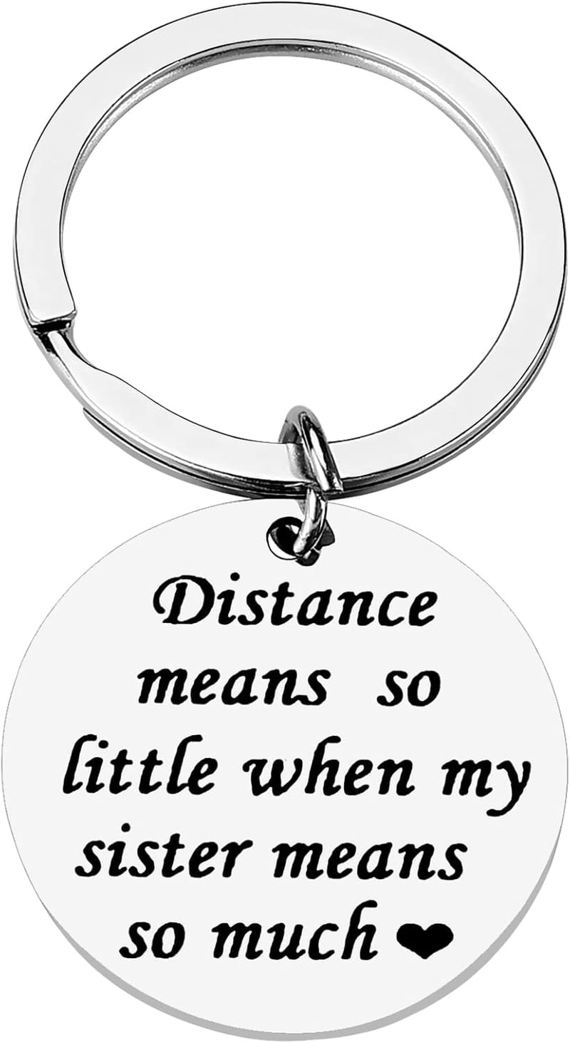 Engraved Stainless Steel Keychain for Long Distance Sisters