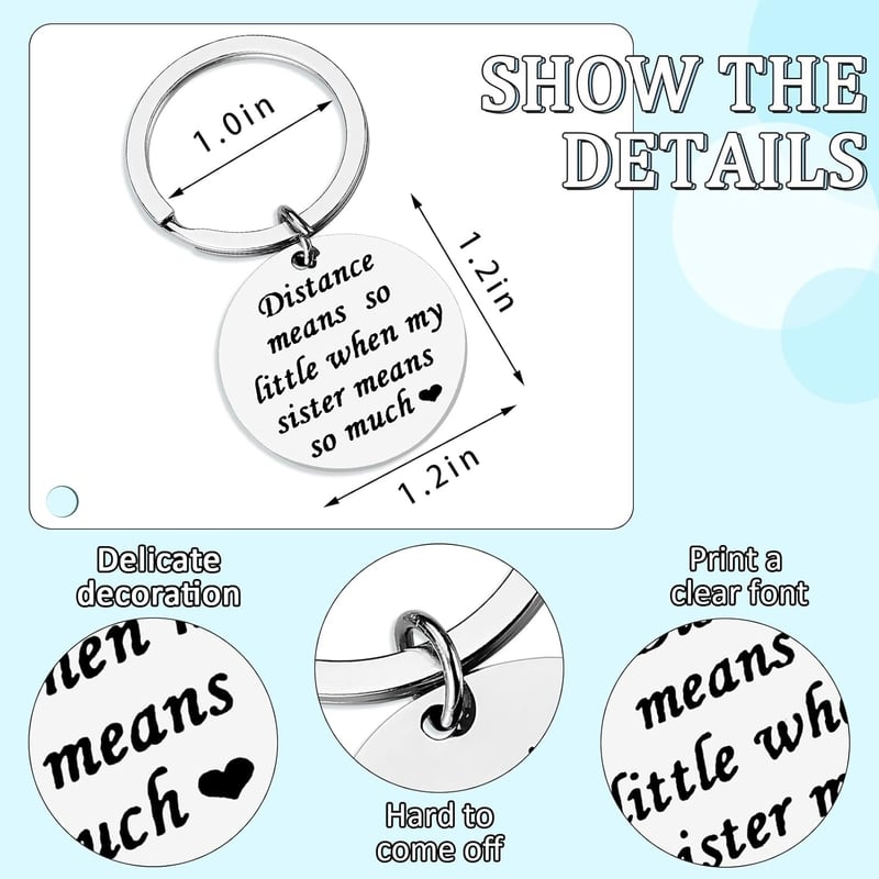 Engraved Stainless Steel Keychain for Long Distance Sisters