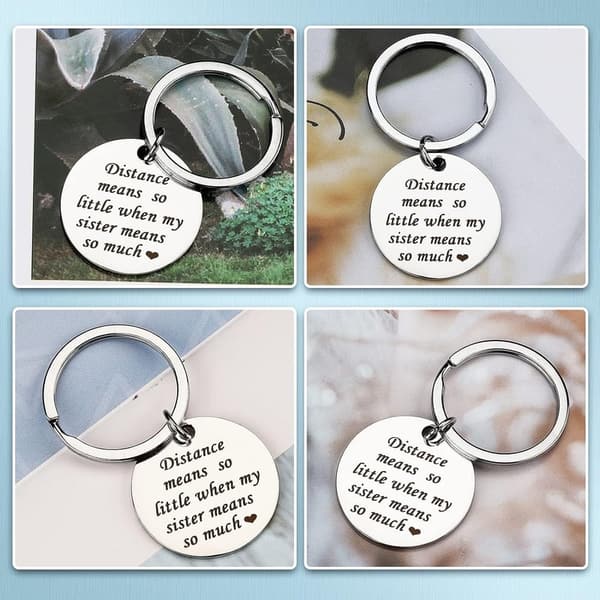 Engraved Stainless Steel Keychain for Long Distance Sisters