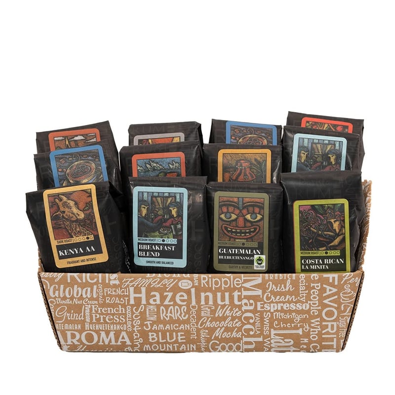 Classic Coffee Gift Basket - 12 Specialty Arabica Blends