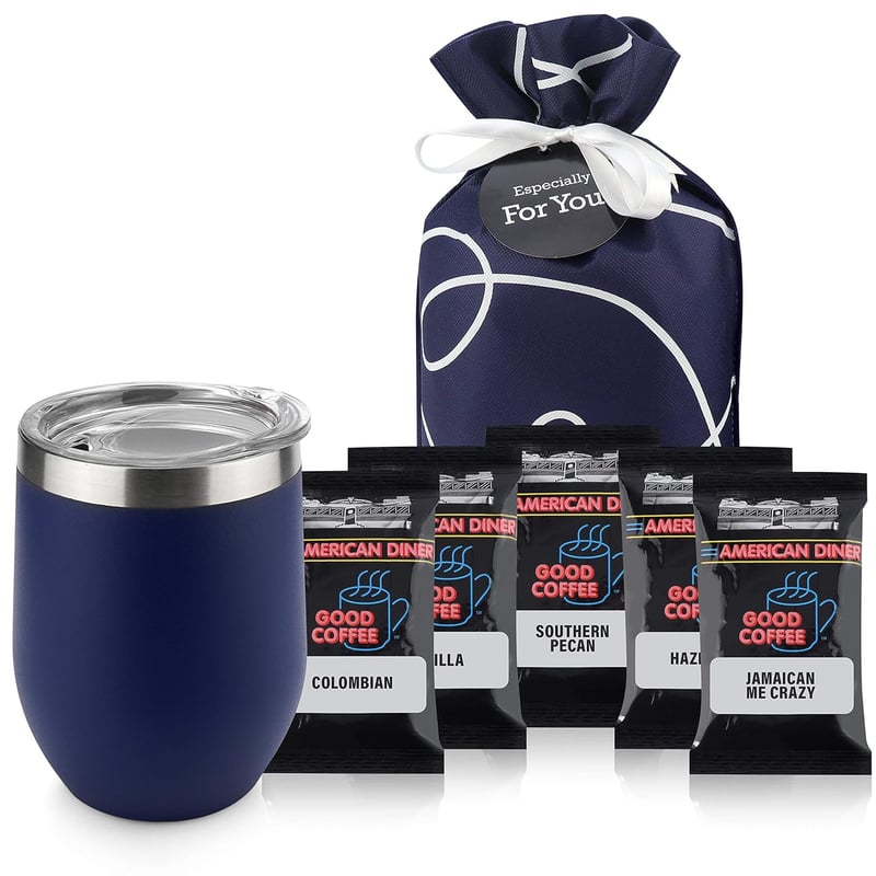 Coffee Lover's Gift Basket with Insulated Cup & 5 Coffee Samplers