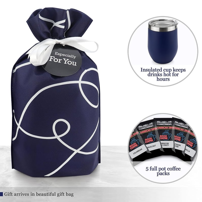 Coffee Lover's Gift Basket with Insulated Cup & 5 Coffee Samplers
