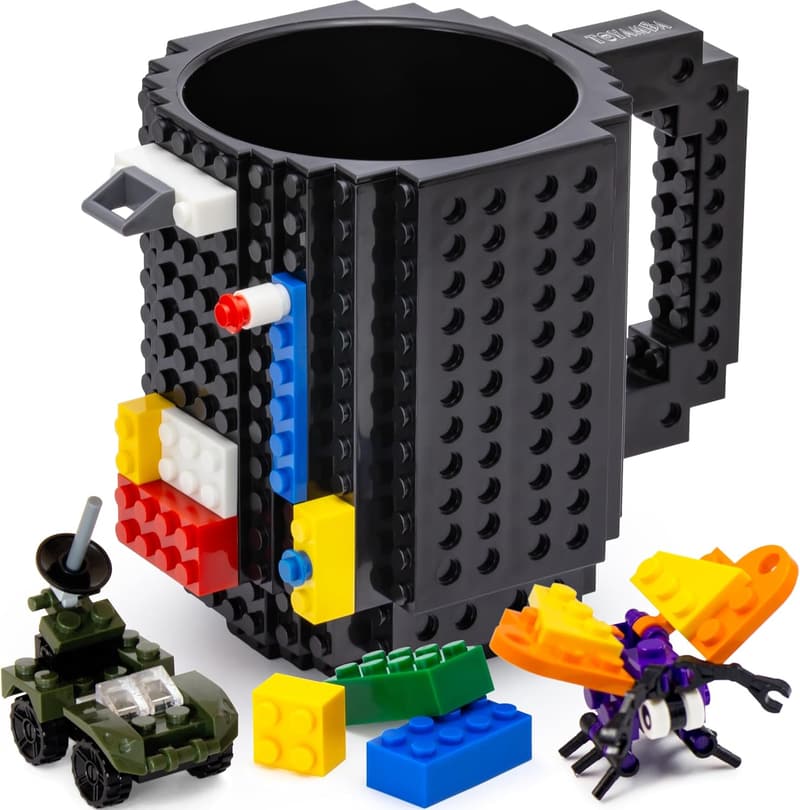 Creative Building Block Mug for Kids - BPA-Free 16oz Black Cup