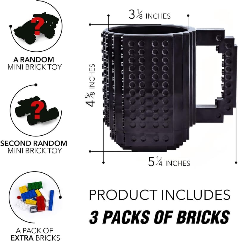 Creative Building Block Mug for Kids - BPA-Free 16oz Black Cup
