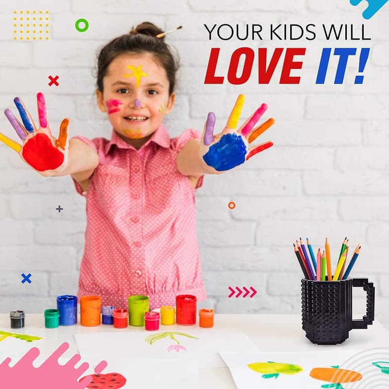 Creative Building Block Mug for Kids - BPA-Free 16oz Black Cup
