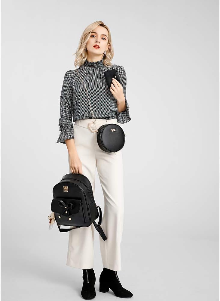 Cute Leather Mini Backpack Purse for Women - Bowknot Design