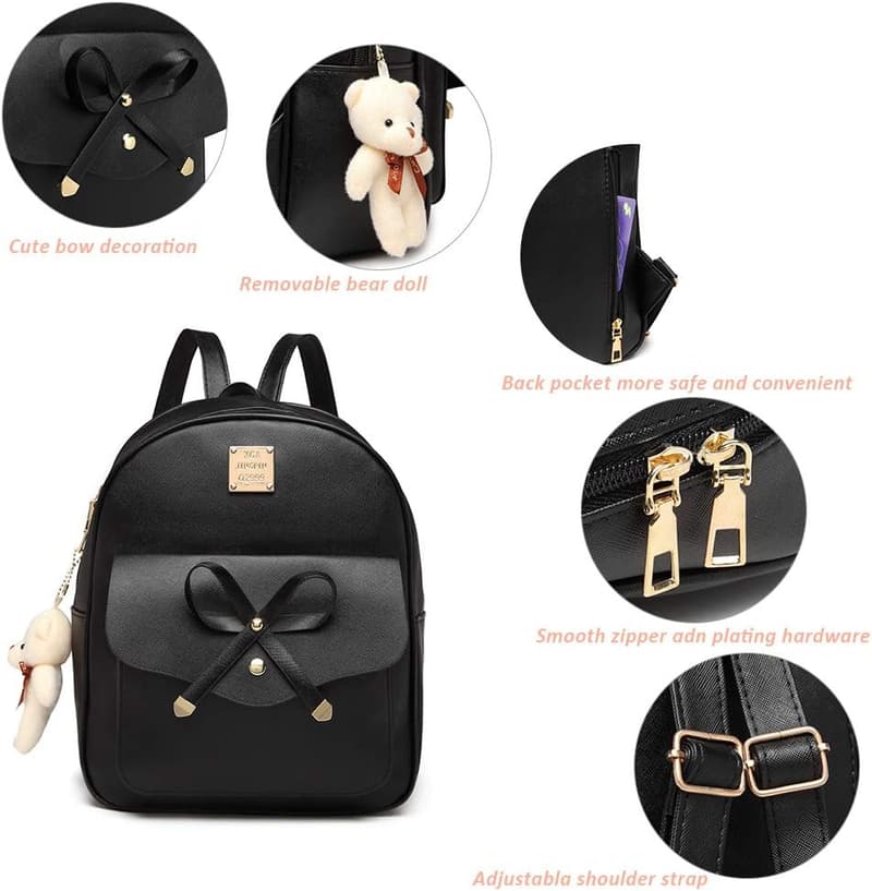 Cute Leather Mini Backpack Purse for Women - Bowknot Design