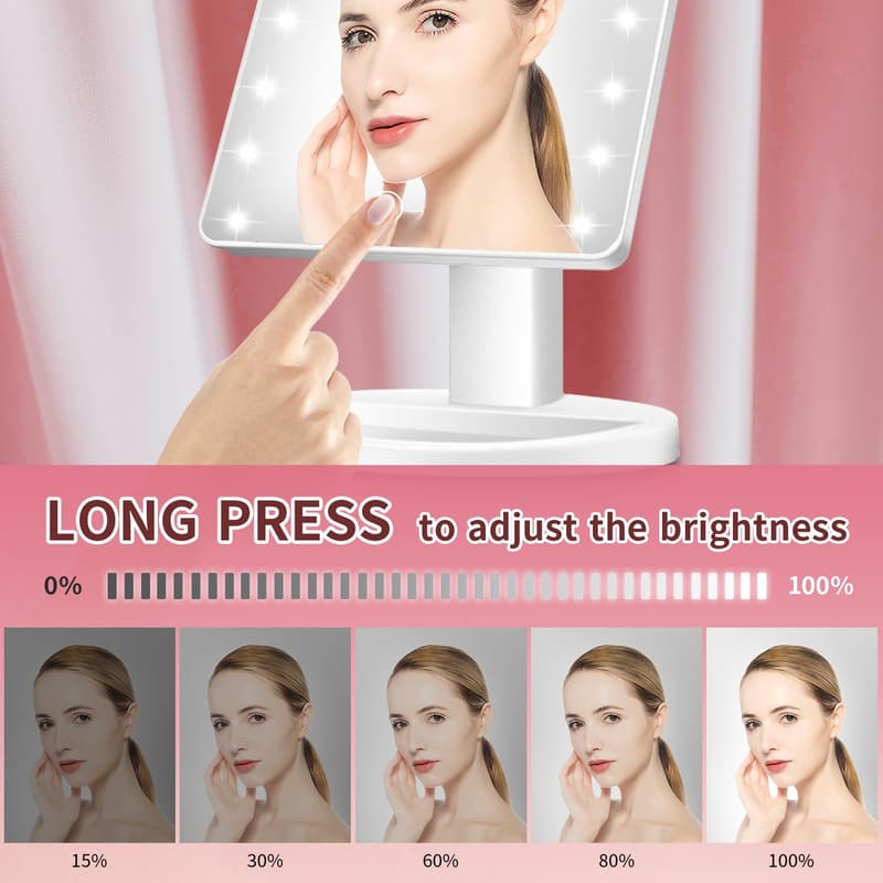 LED Lighted Makeup Mirror with Touch Control and 180-Degree Rotation