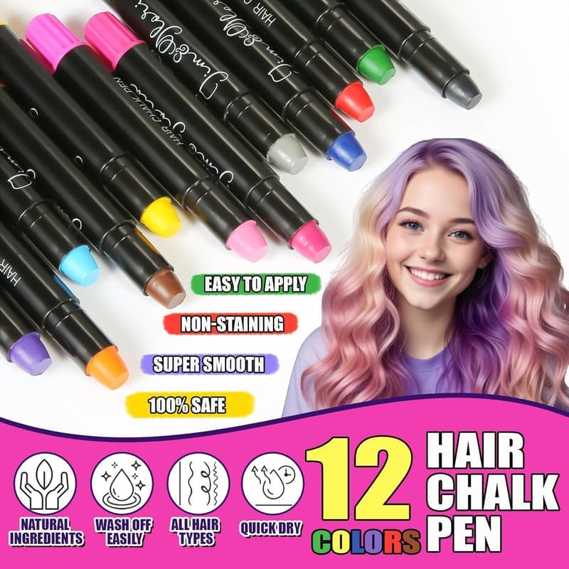 Washable Dustless Hair Chalk - Fun Temporary Hair Color for Kids