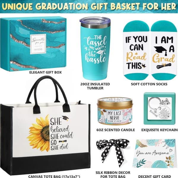 2025 Graduation Gifts Basket for Her with Canvas Tote Bag