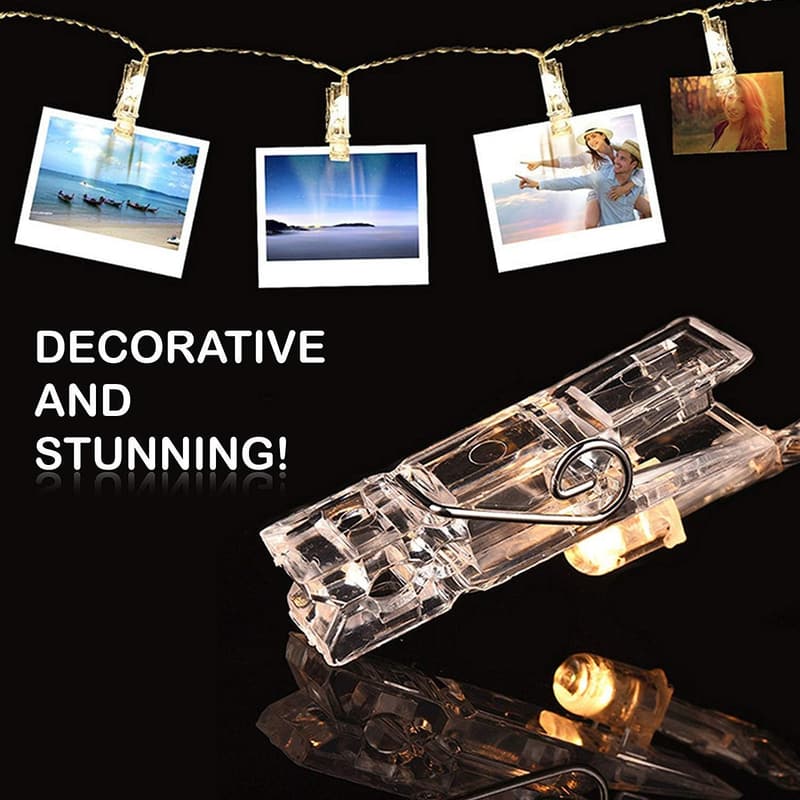 40 LED Photo Clip String Lights with Remote – USB Operated, Warm White