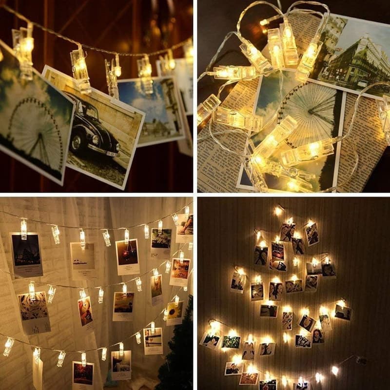 40 LED Photo Clip String Lights with Remote – USB Operated, Warm White
