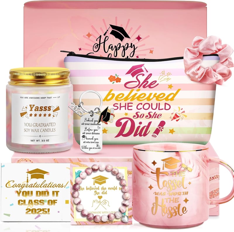 2025 Graduation Gift Set for Her: Mug, Candles, Bracelet, Keychain