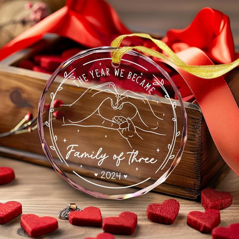 New Parents' Family of 3 Ornament - Personalized Car Decoration