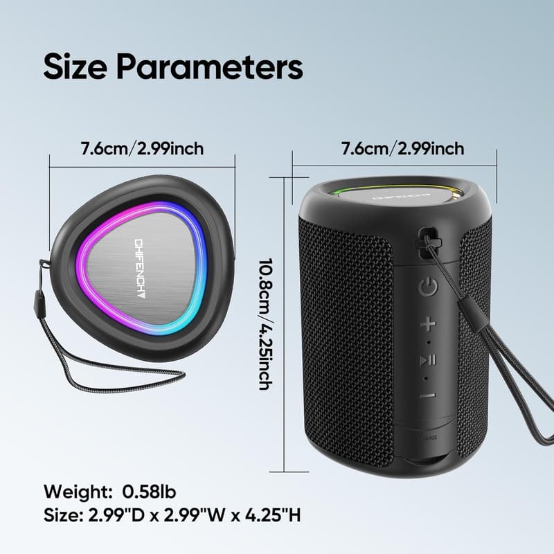 Bluetooth 5.3 Portable Speaker with Lights & IPX5 Waterproof