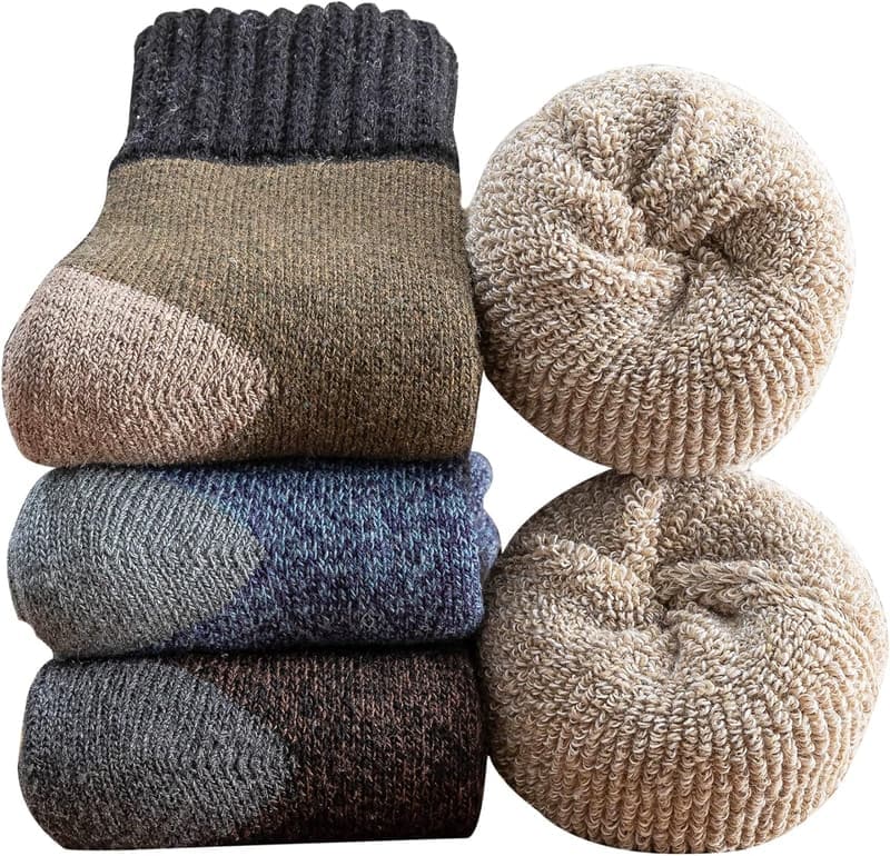 Men's Super Thick Wool Winter Socks - 3 Pack for Comfort