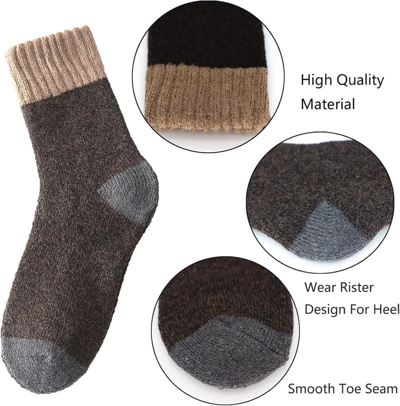 Men's Super Thick Wool Winter Socks - 3 Pack for Comfort