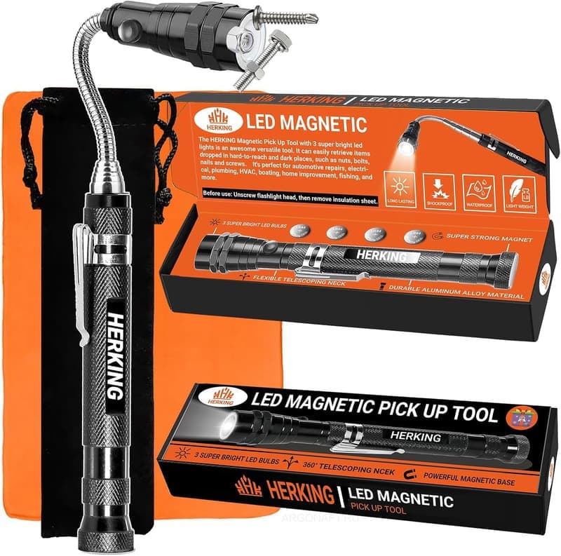 Telescoping Magnetic Pickup Tool with Light - Perfect for Dad