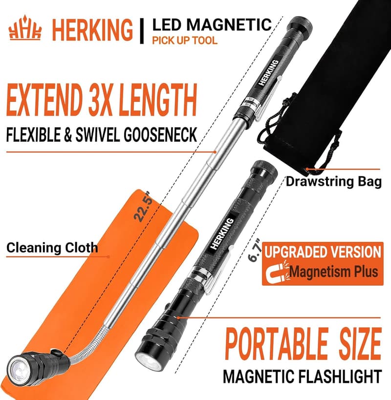 Telescoping Magnetic Pickup Tool with Light - Perfect for Dad