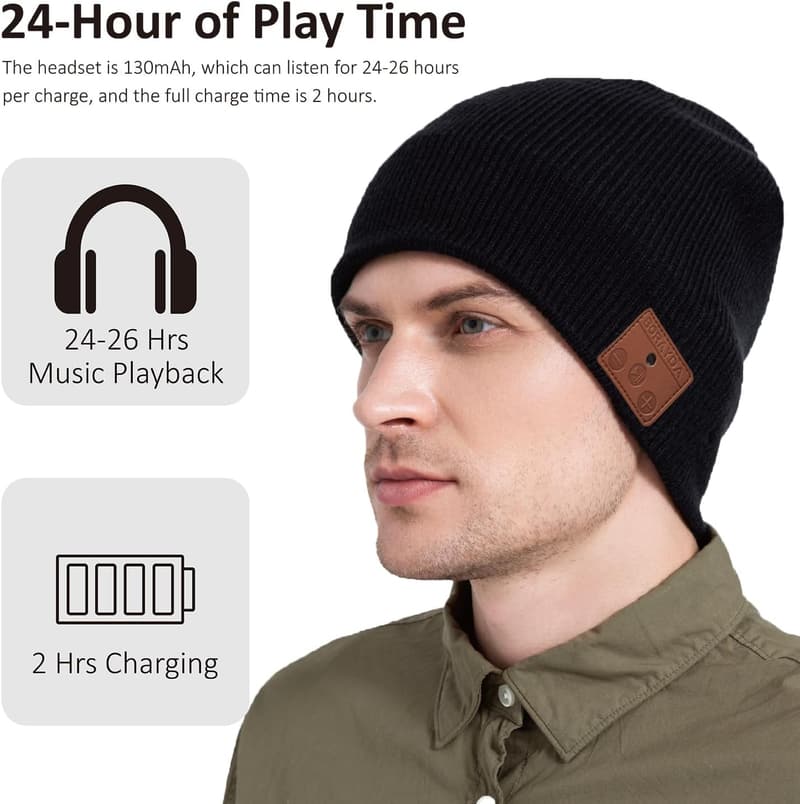 Bluetooth 5.2 Merino Wool Beanie - 24 Hour Playtime Gift