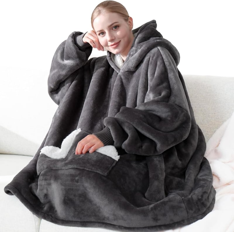 Cozy Grey Wearable Blanket Hoodie for Women