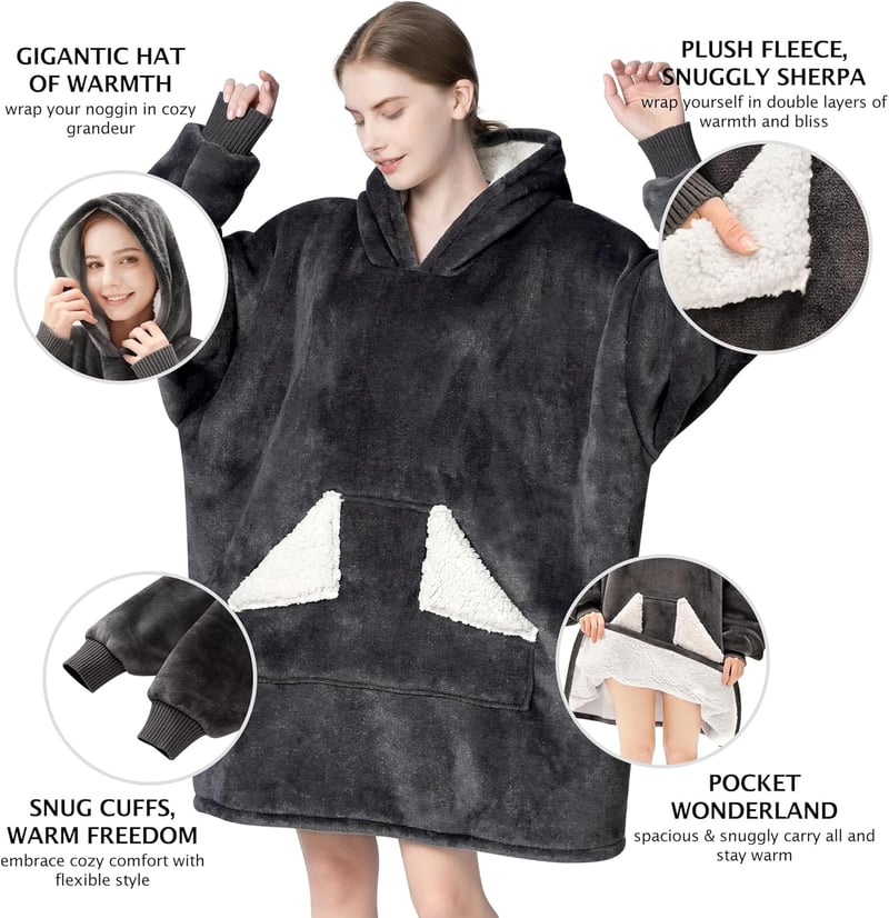 Cozy Grey Wearable Blanket Hoodie for Women
