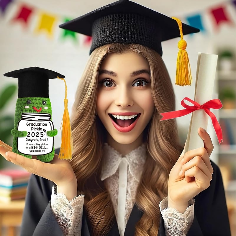 Graduation Crochet Pickle Gift with Tassels for Him/Her
