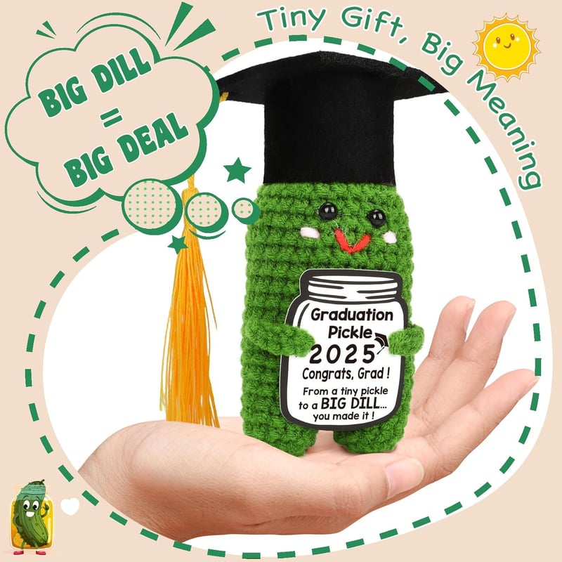 Graduation Crochet Pickle Gift with Tassels for Him/Her