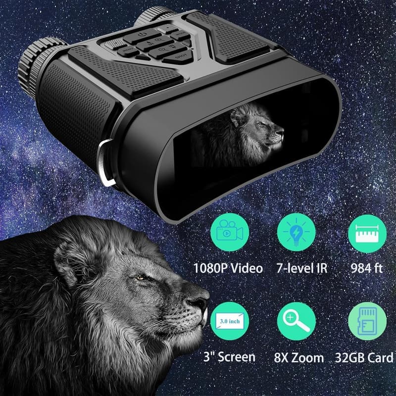 Night Vision Binoculars for Men - 8X Zoom, Rechargeable