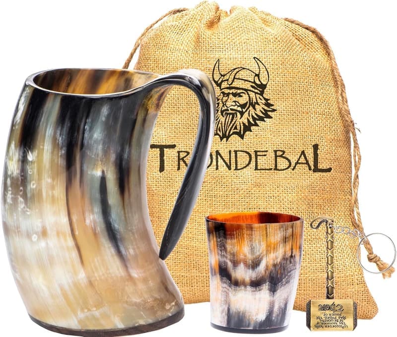 Viking Drinking Horn Mug - 15-20 Oz Natural Ox Horn Cup