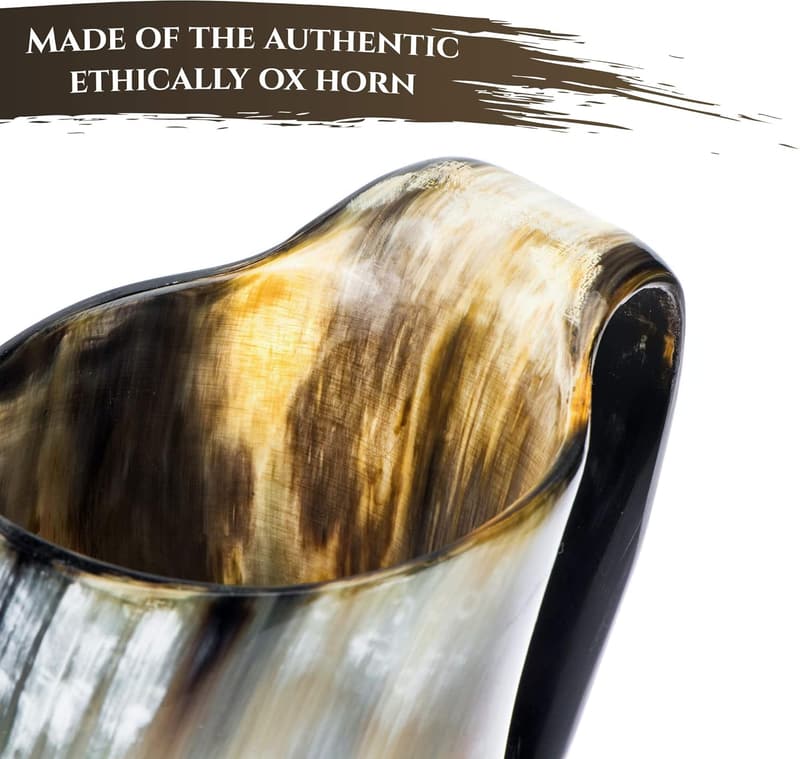 Viking Drinking Horn Mug - 15-20 Oz Natural Ox Horn Cup