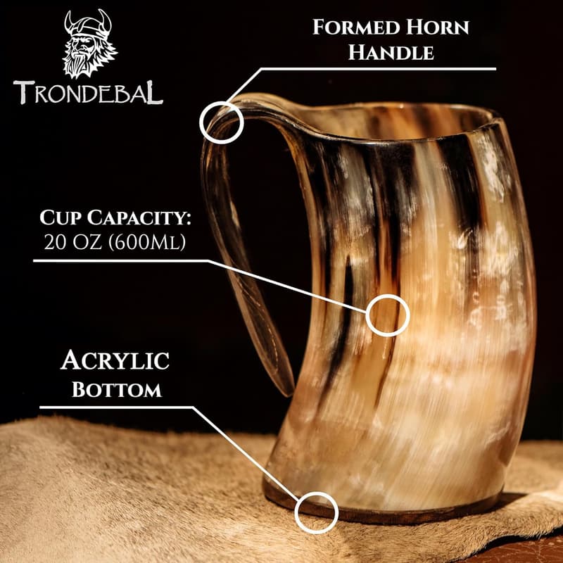 Viking Drinking Horn Mug - 15-20 Oz Natural Ox Horn Cup