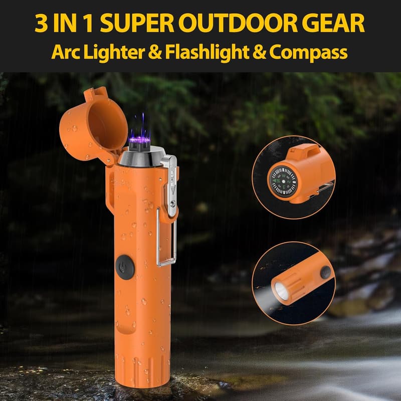 3-in-1 USB Dual Arc Lighter for Men - Waterproof Outdoor Gadget