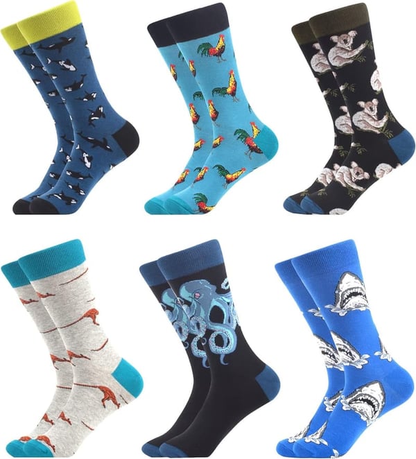 Colorful Patterned Casual Crew Socks for Men - 6 Pack