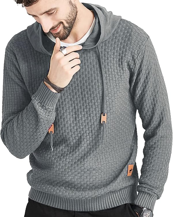 Men's Solid Knitted Pullover Hoodie Sweatshirt