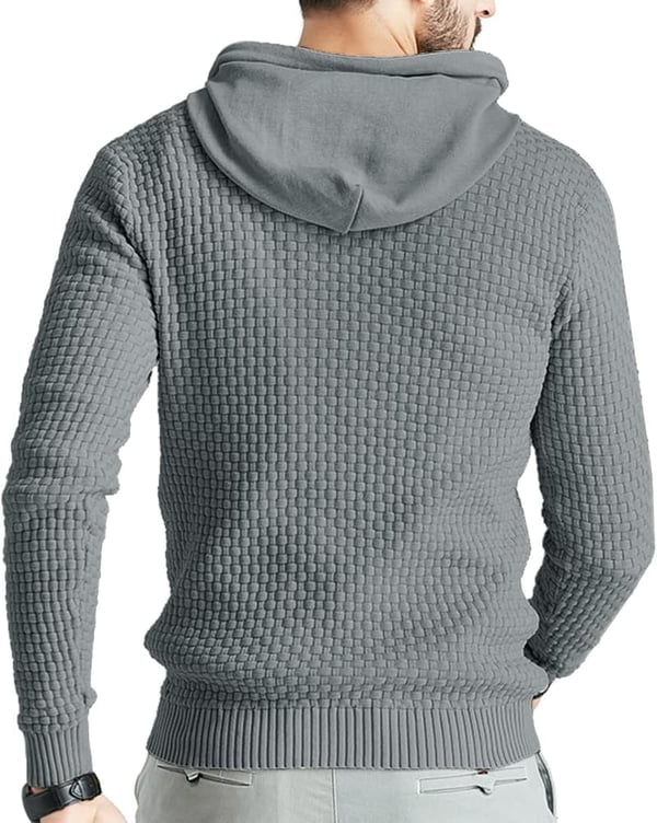 Men's Solid Knitted Pullover Hoodie Sweatshirt