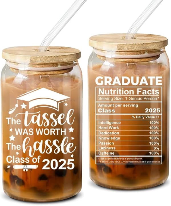 Class of 2025 Graduation Gift - Funny 16 oz Coffee Glass for Her