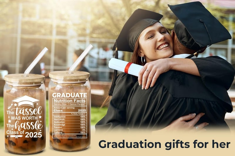 Class of 2025 Graduation Gift - Funny 16 oz Coffee Glass for Her