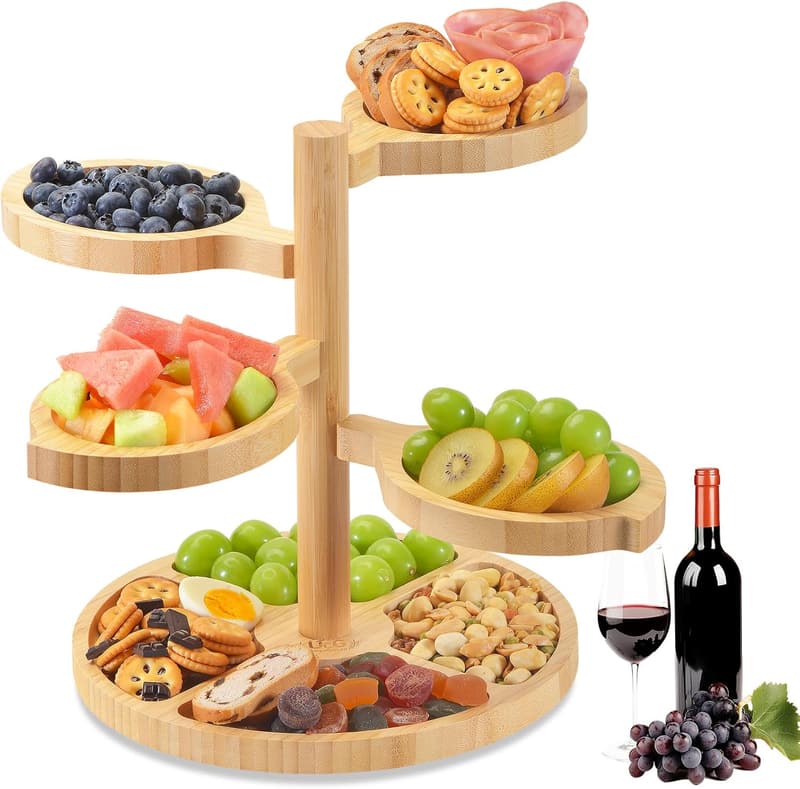 Tiered Bamboo Charcuterie Board - 360° Rotating, Easy Clean Gift