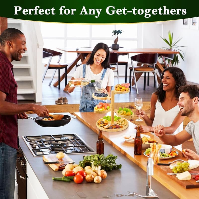 Tiered Bamboo Charcuterie Board - 360° Rotating, Easy Clean Gift