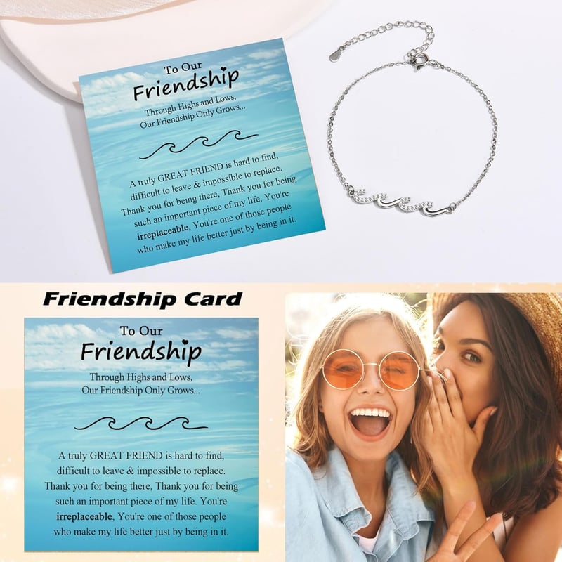 Silver BBF Wave Bracelet for Women - Perfect Gift for Her