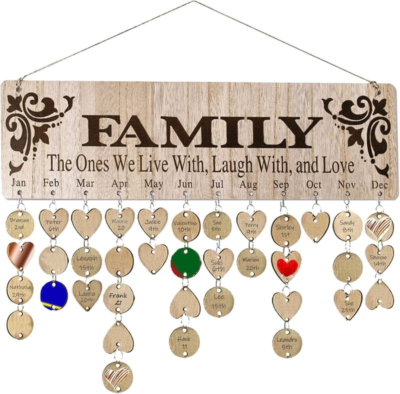 Personalized Wooden Family Birthday Reminder Calendar for Mom