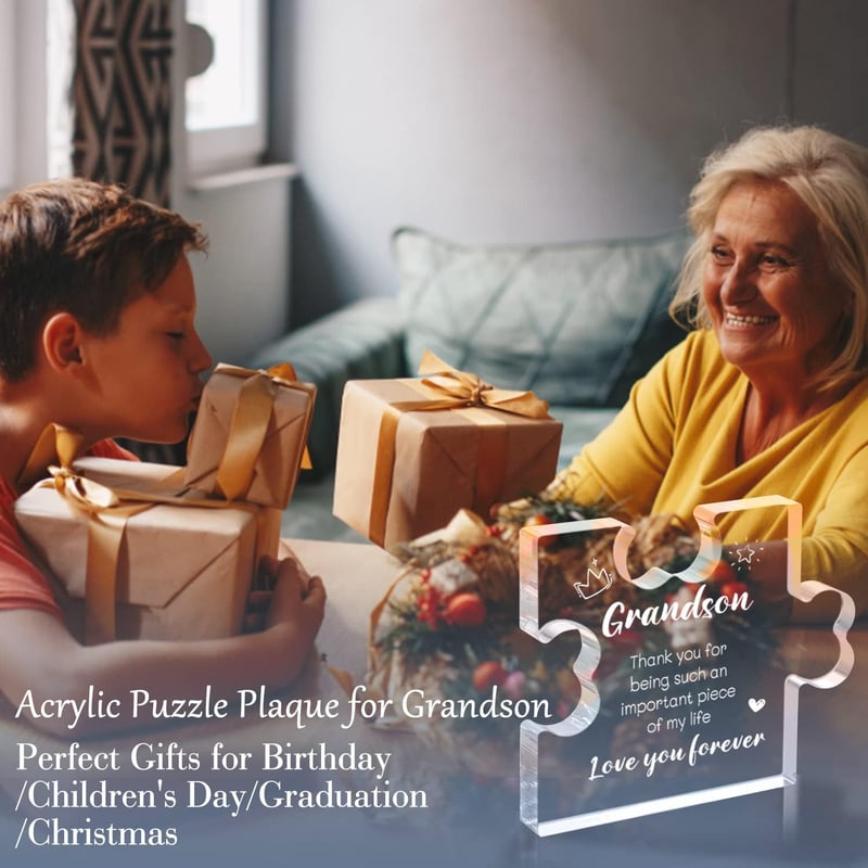 Grandson Gift from Grandma - Acrylic Puzzle Plaque Decor