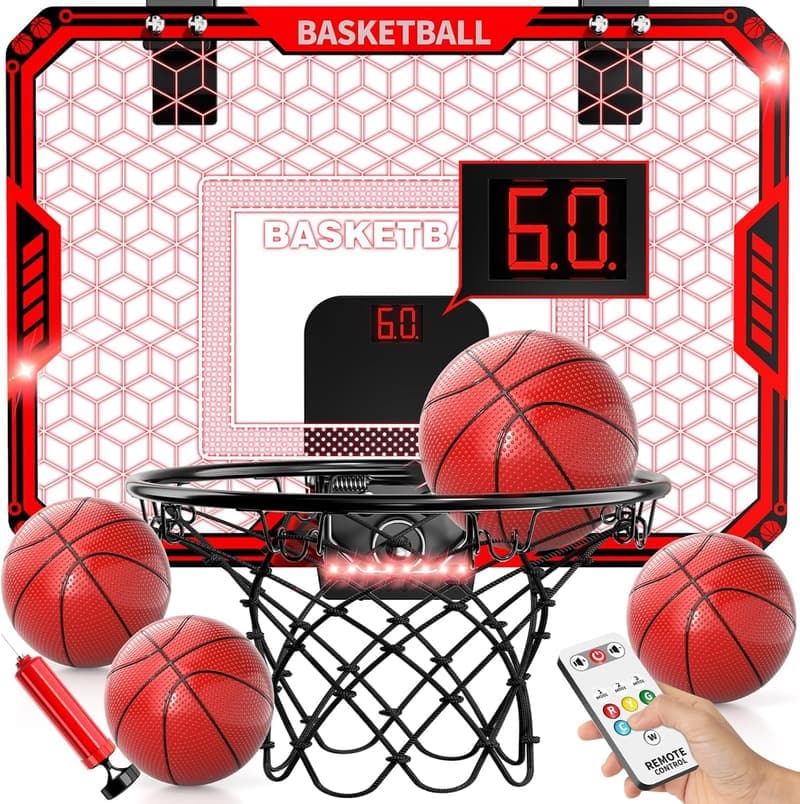 Mini Indoor Basketball Hoop Set with LED Light & Balls - Birthday Gift for Kids